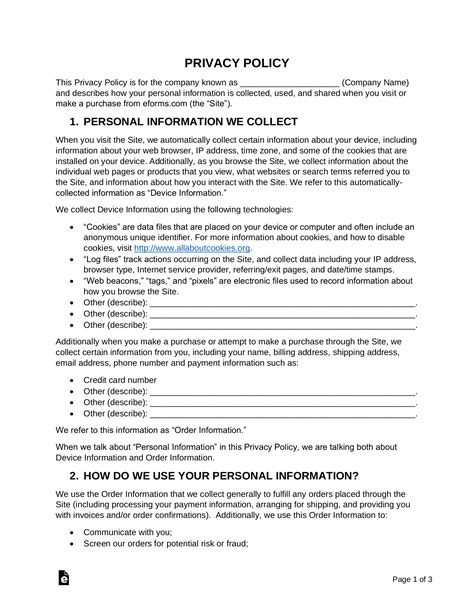 Shopify Privacy Policy Template DOC